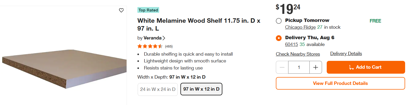 Veranda White Melamine Wood Shelf